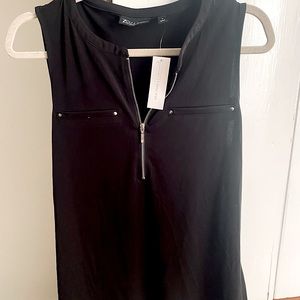 NWT Sleeveless black top with zipper front
